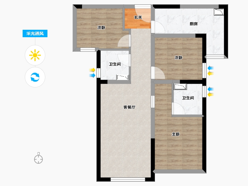 甘肃省-兰州市-万科璞悦臻园-71.56-户型库-采光通风