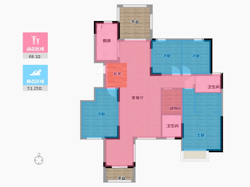 陕西省-西安市-里城柳岸十里-117.60-户型库-动静分区