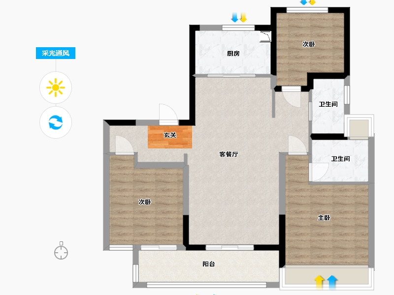 江苏省-扬州市-美的禹洲国宾府-94.40-户型库-采光通风