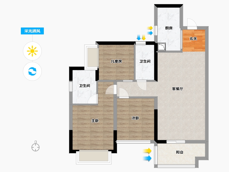 广东省-惠州市-珑悦锦云花园-78.40-户型库-采光通风