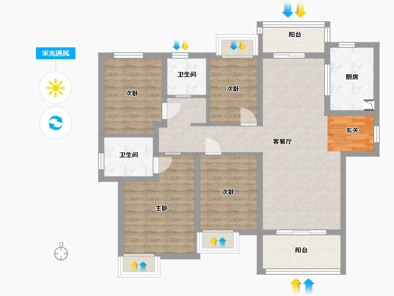 江苏省-扬州市-雅居乐江城雅郡-100.00-户型库-采光通风