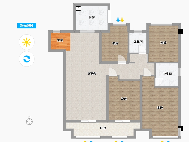 江苏省-扬州市-万科时代风华-115.21-户型库-采光通风