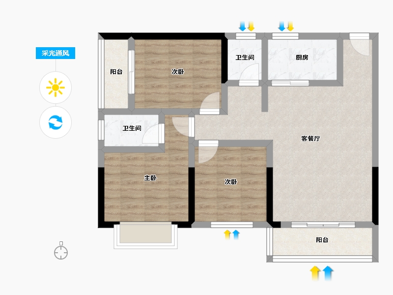 广西壮族自治区-南宁市-宏源华府-76.33-户型库-采光通风