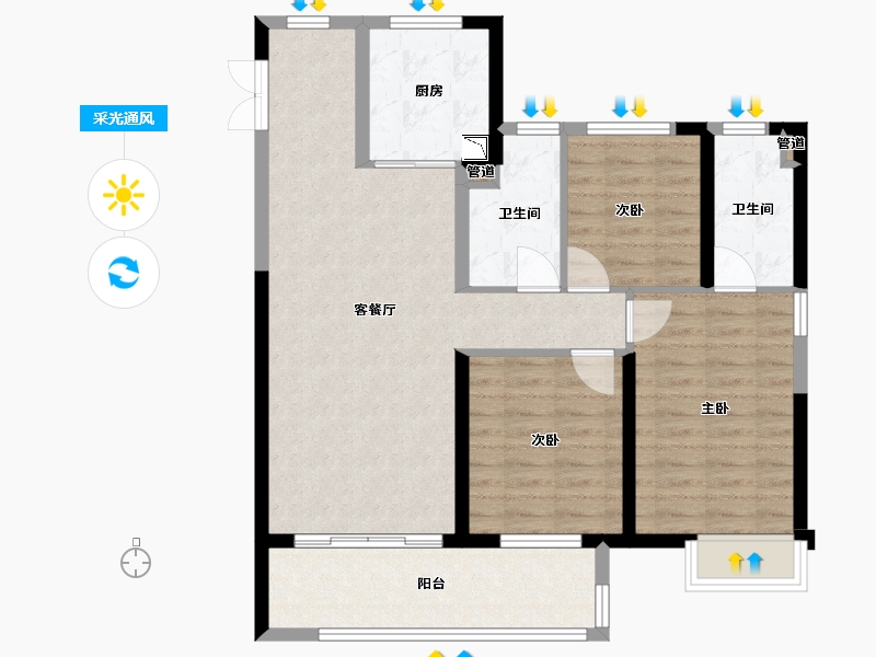 河南省-郑州市-富田城・九鼎华府-92.00-户型库-采光通风