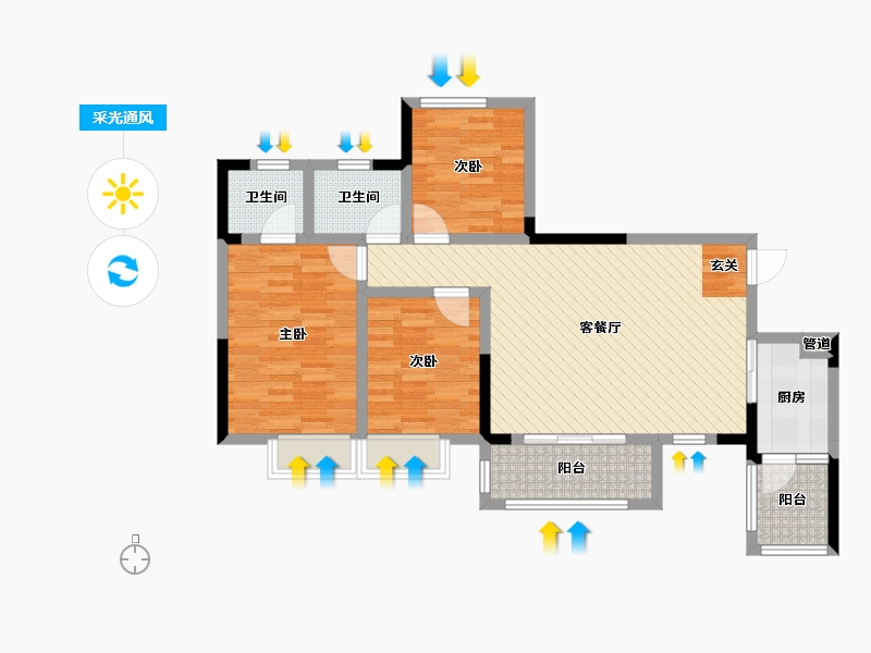 四川省-泸州市-中广一品城-84.60-户型库-采光通风