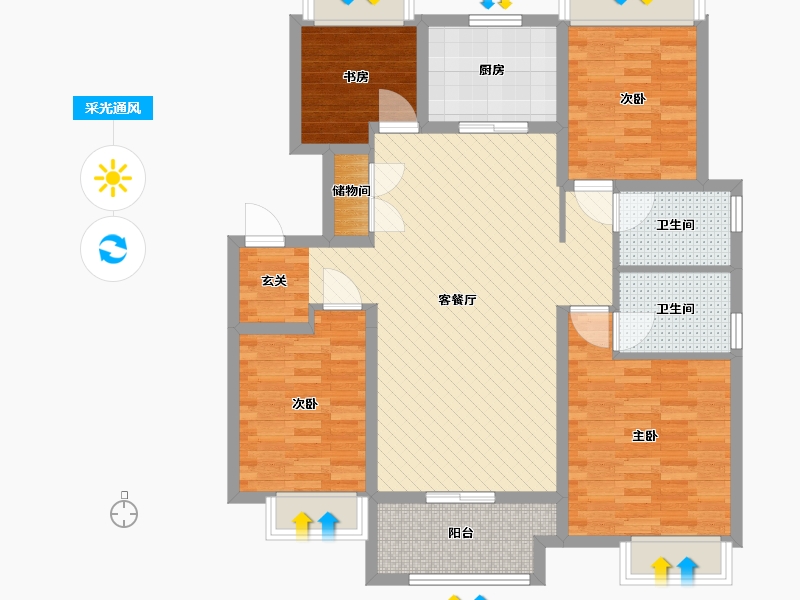 江苏省-南京市-万科城麓园30栋-104.00-户型库-采光通风