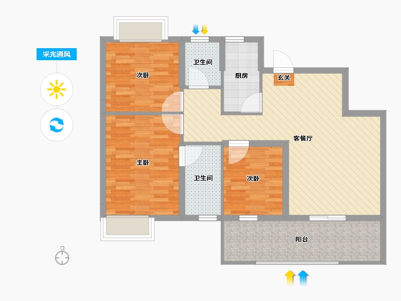 湖南省-衡阳市-泰宇盛世名都-81.43-户型库-采光通风