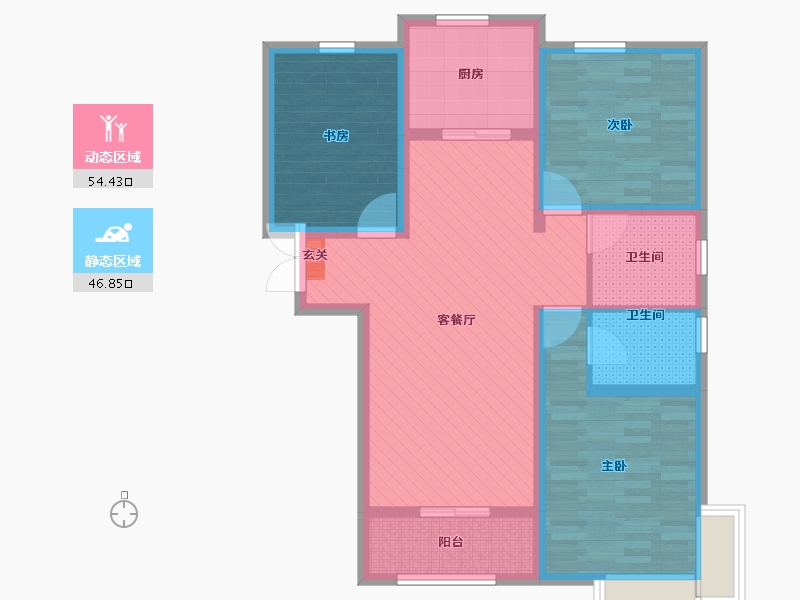 陕西省-西安市-田园新都市-88.44-户型库-动静分区