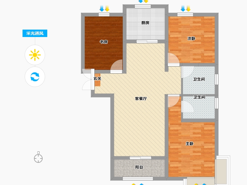 陕西省-西安市-田园新都市-88.44-户型库-采光通风