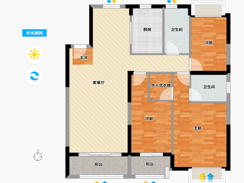 湖北省-黄石市-万广城东一品-104.39-户型库-采光通风