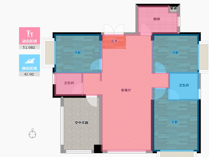 湖南省-长沙市-弘德・好莱城-94.63-户型库-动静分区