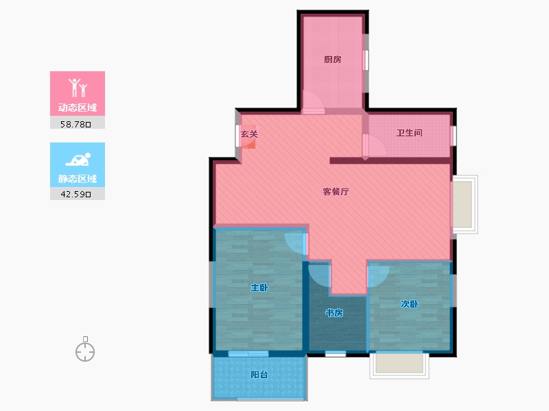 陕西省-西安市-启航029三号楼三单元东南户-89.93-户型库-动静分区