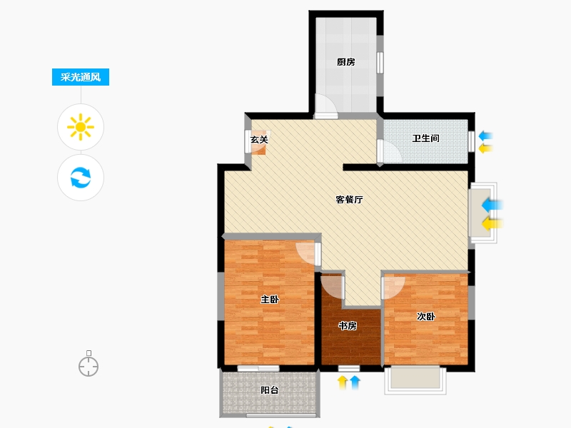 陕西省-西安市-启航029三号楼三单元东南户-89.93-户型库-采光通风