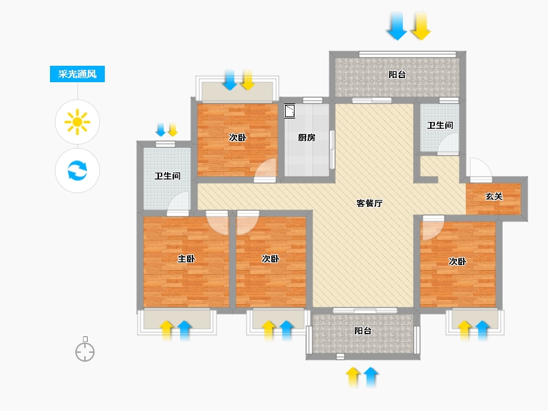 安徽省-宿州市-翰林苑-107.41-户型库-采光通风