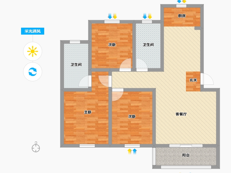 浙江省-嘉兴市-清风阁-96.75-户型库-采光通风