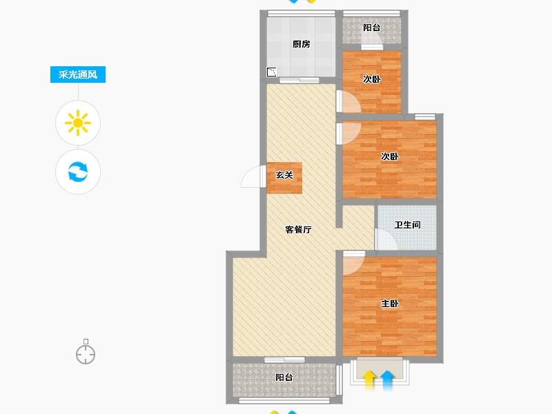 山西省-临汾市-古韵新村-83.71-户型库-采光通风