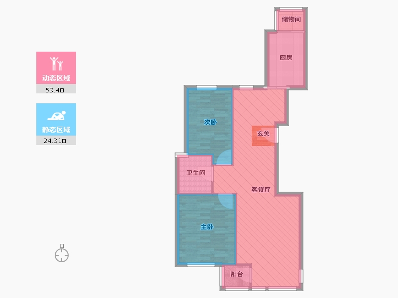 辽宁省-大连市-青云映山-69.34-户型库-动静分区