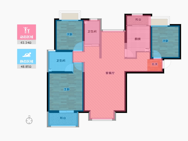 陕西省-西安市-西安贰号大院-97.65-户型库-动静分区