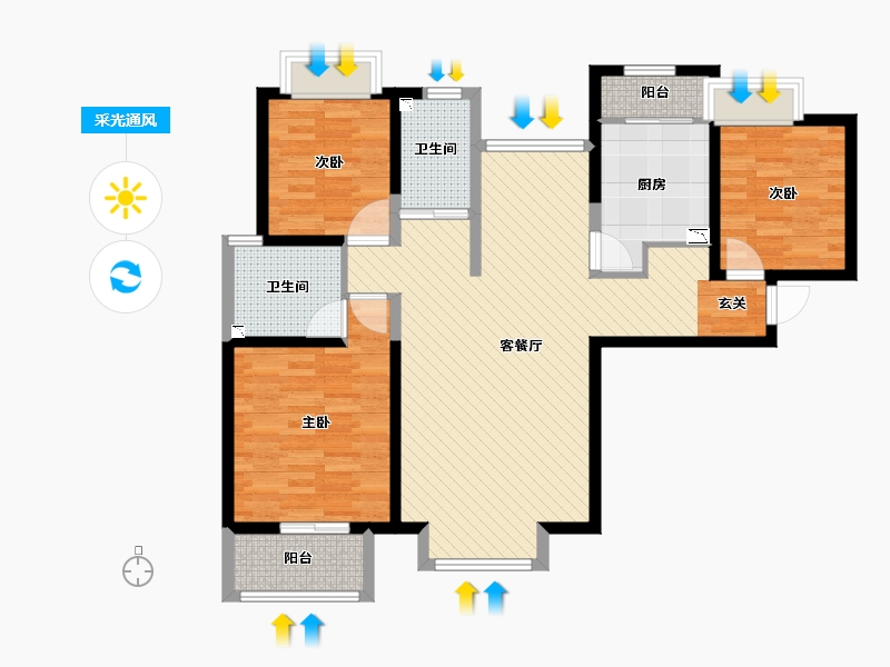 陕西省-西安市-西安贰号大院-97.65-户型库-采光通风