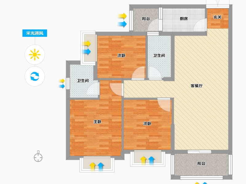 广东省-广州市-腾龙・钻石广场-87.92-户型库-采光通风