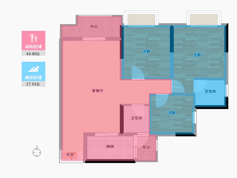 重庆-重庆市-桂山学府-76.52-户型库-动静分区