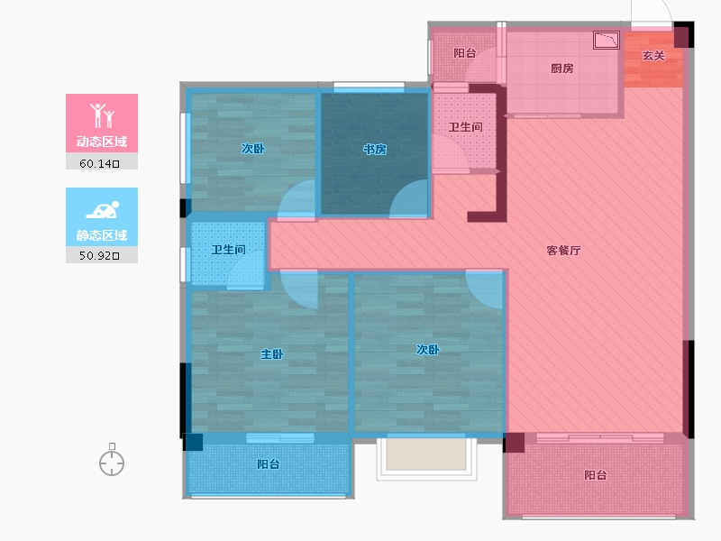 贵州省-黔西南布依族苗族自治州-尚水上城12号楼B户型-98.58-户型库-动静分区