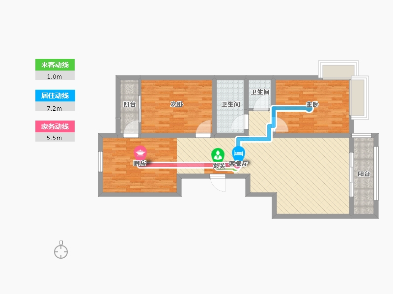 吉林省-延边朝鲜族自治州-延吉市锦绣小区-85.39-户型库-动静线