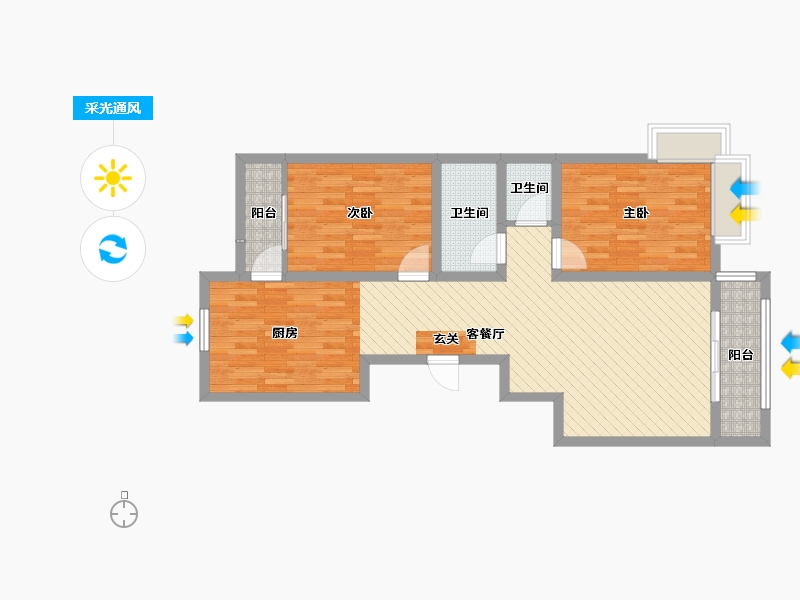 吉林省-延边朝鲜族自治州-延吉市锦绣小区-85.39-户型库-采光通风