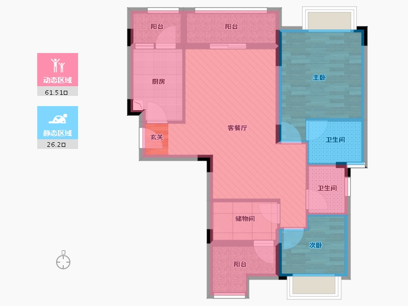 重庆-重庆市-越昕晖-76.09-户型库-动静分区