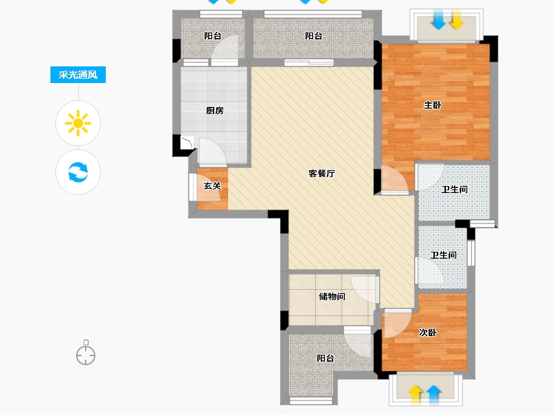 重庆-重庆市-越昕晖-76.09-户型库-采光通风