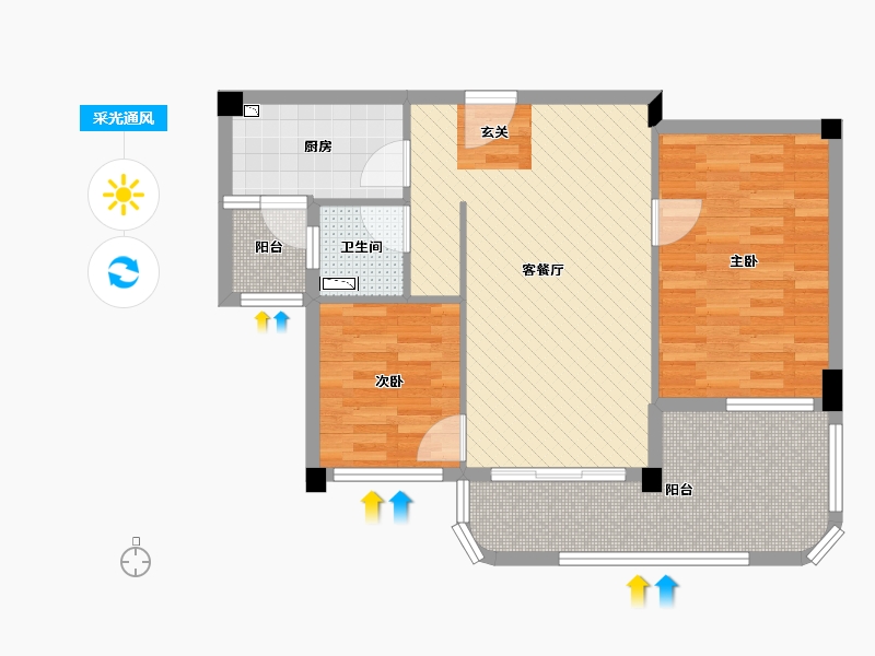 江苏省-南通市-碧桂园龙游湖-72.74-户型库-采光通风