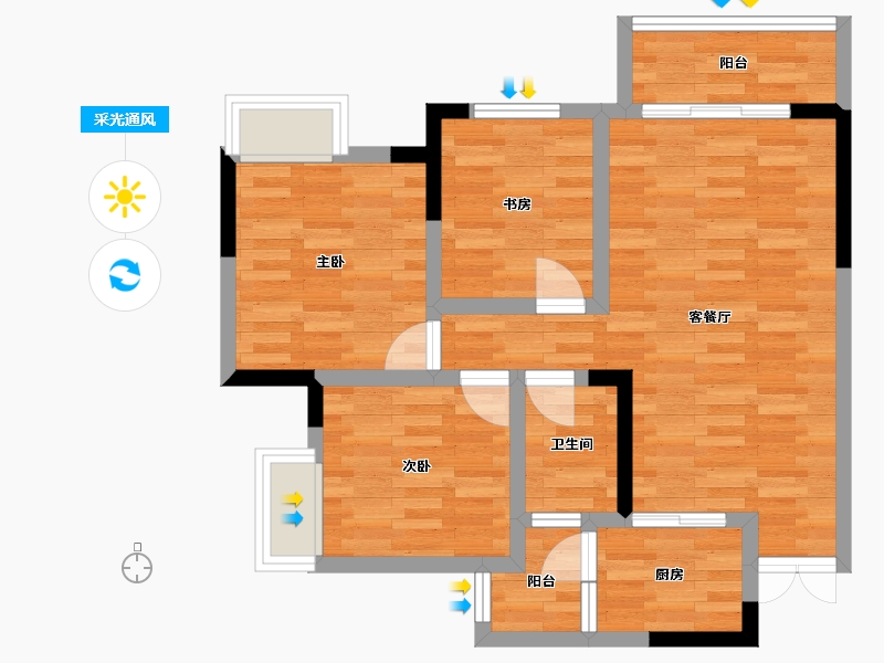 重庆-重庆市-花溪御府-66.51-户型库-采光通风