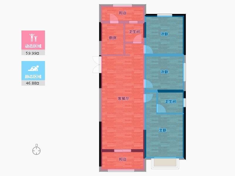 安徽省-宿州市-哈佛玫瑰园-95.36-户型库-动静分区