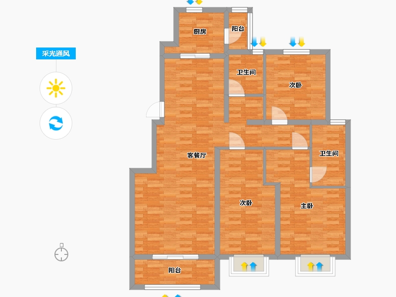 河北省-唐山市-瑞宫天屿湾-100.41-户型库-采光通风