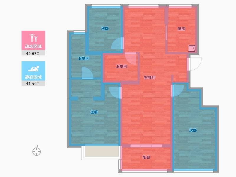 浙江省-杭州市-钱江彩虹府-84.00-户型库-动静分区