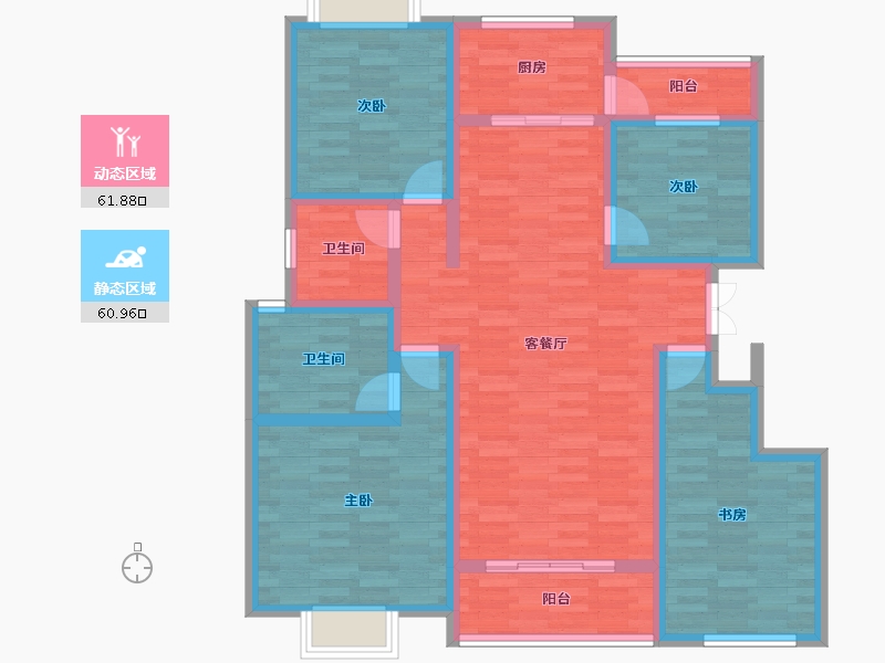 云南省-楚雄彝族自治州-湖畔佳苑二期-108.68-户型库-动静分区