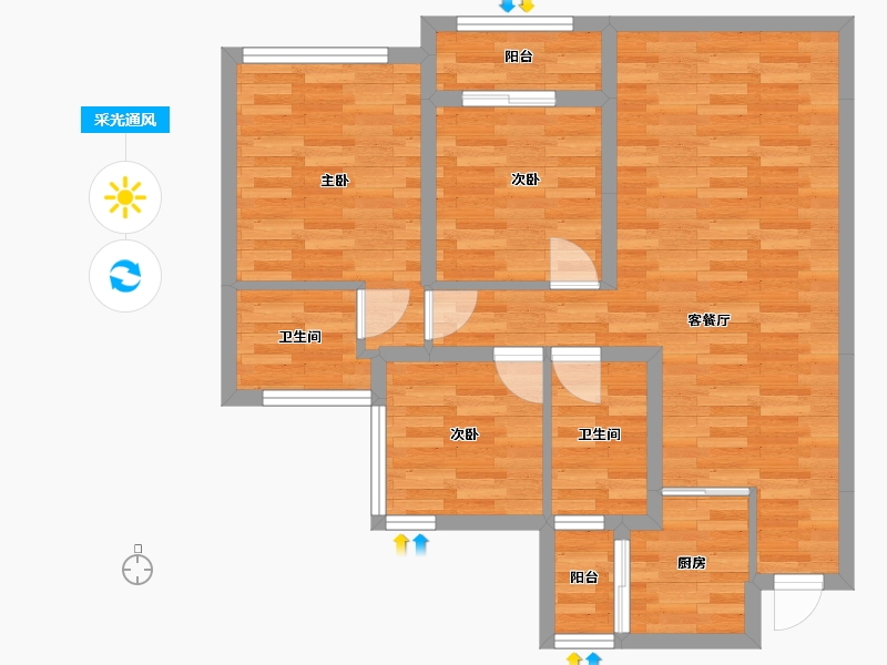 四川省-乐山市-龙游1号-70.98-户型库-采光通风