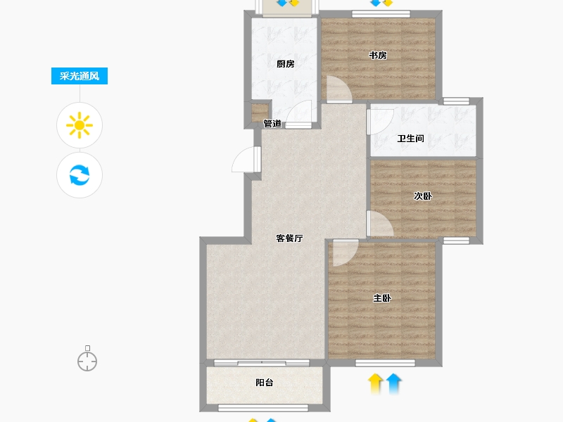 山东省-烟台市-官庄豪庭-96.66-户型库-采光通风