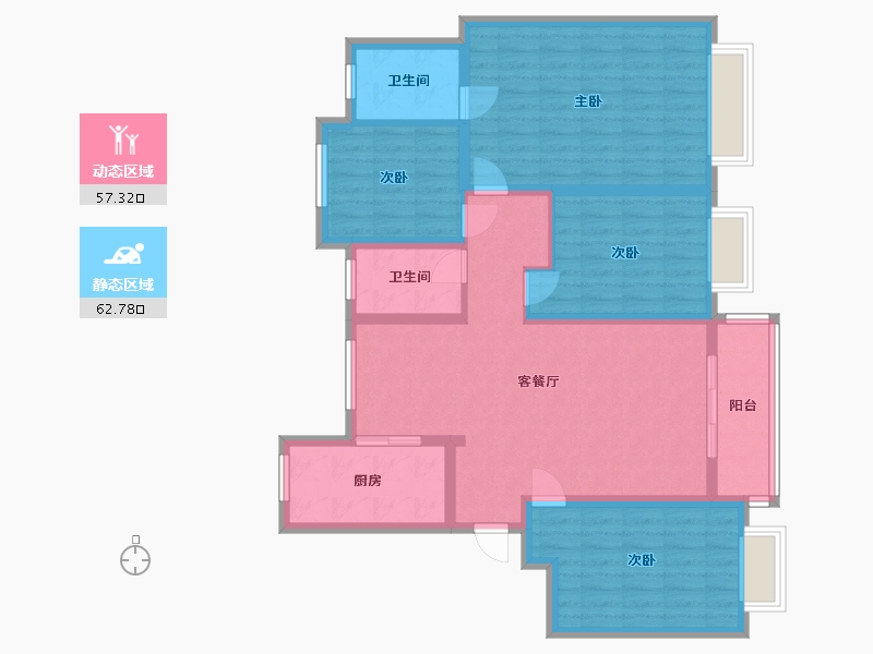 山东省-济南市-银丰唐郡 玫瑰园-107.19-户型库-动静分区