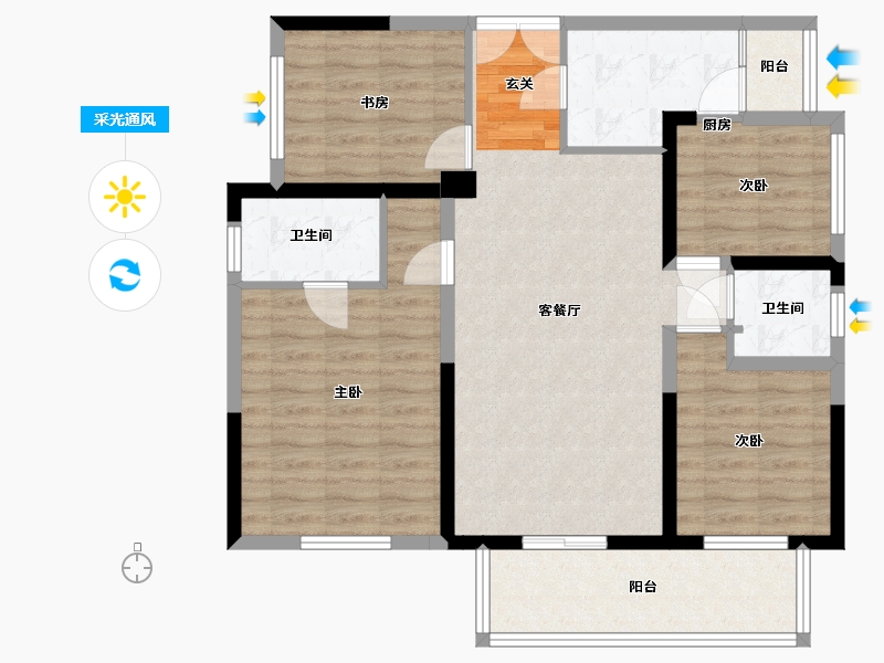 四川省-成都市-凤凰1号栖云湖-95.59-户型库-采光通风