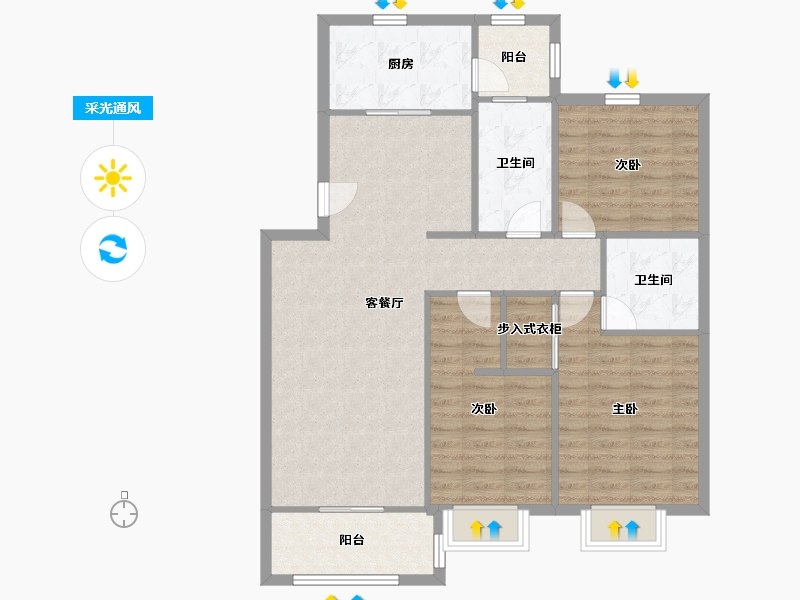 陕西省-西安市-紫薇田园都市-98.56-户型库-采光通风