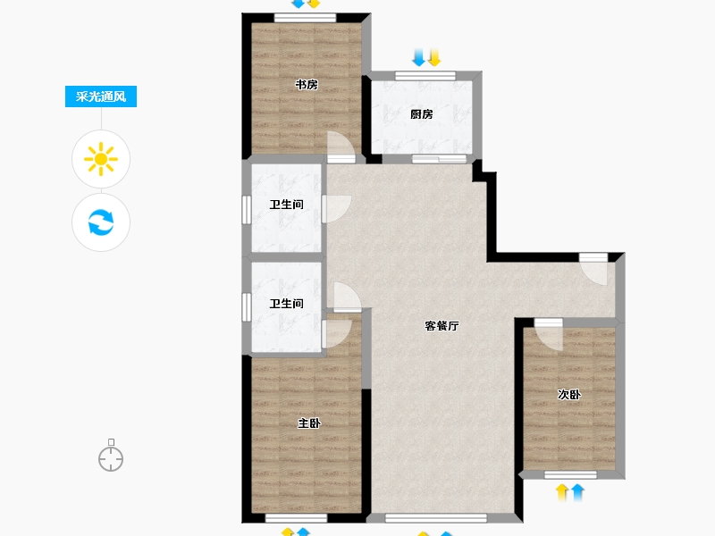 辽宁省-盘锦市-蓝色康桥N-97.81-户型库-采光通风