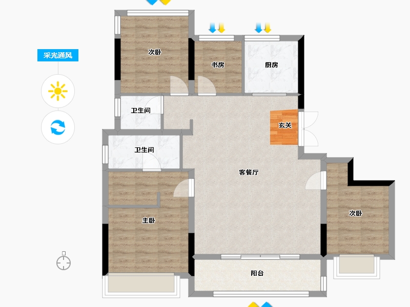 浙江省-宁波市-荣安西溪里-97.54-户型库-采光通风