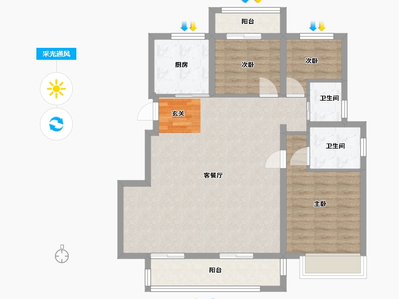 浙江省-宁波市-石榴十里春风-87.00-户型库-采光通风