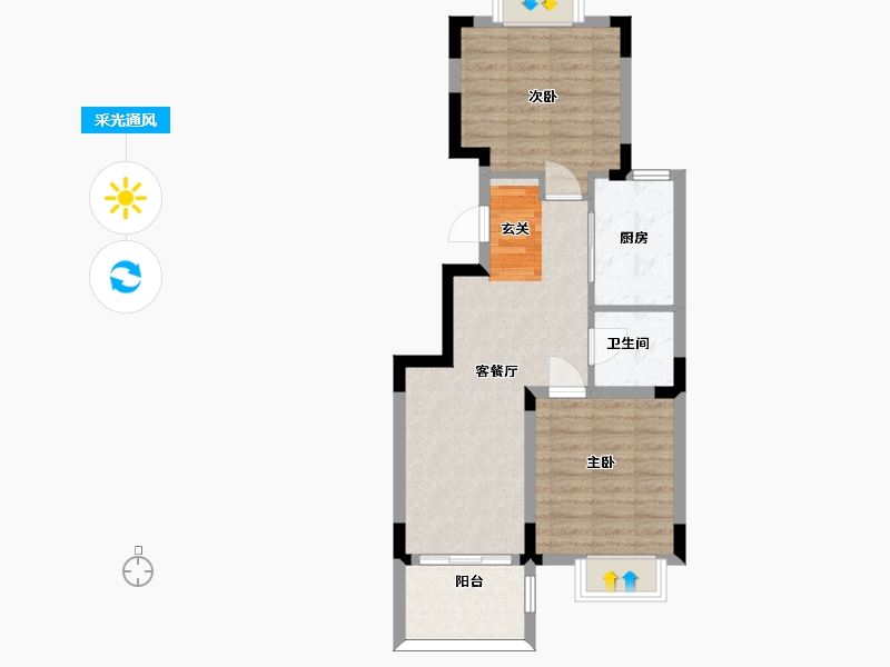 浙江省-宁波市-东城官邸-61.60-户型库-采光通风