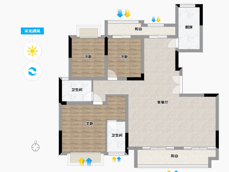 重庆-重庆市-首创·禧瑞山河-114.94-户型库-采光通风