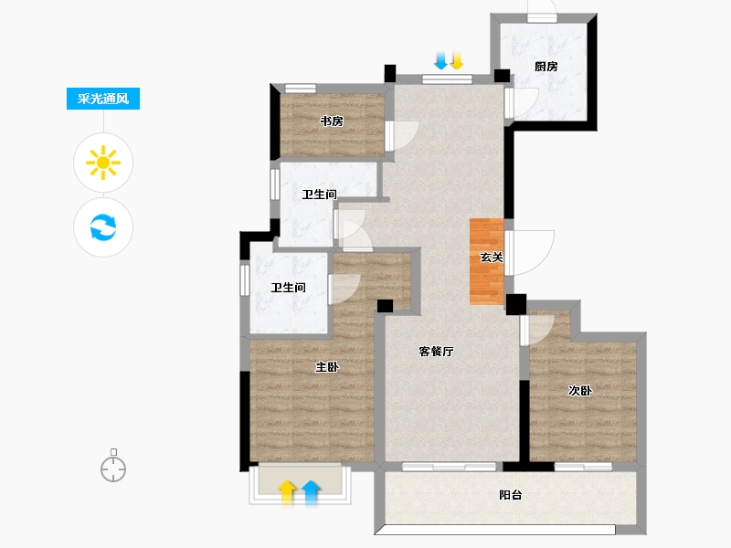 浙江省-宁波市-金地华章-86.40-户型库-采光通风