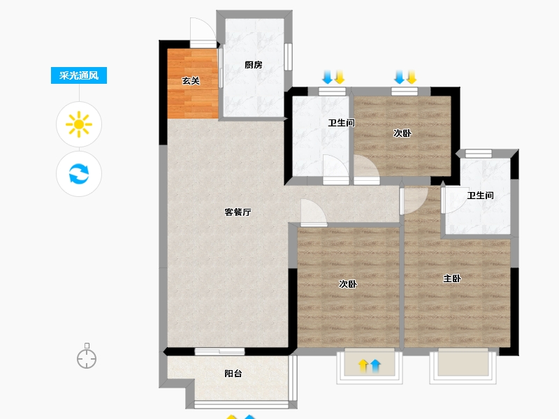 浙江省-宁波市-宁波宝龙一城-81.36-户型库-采光通风