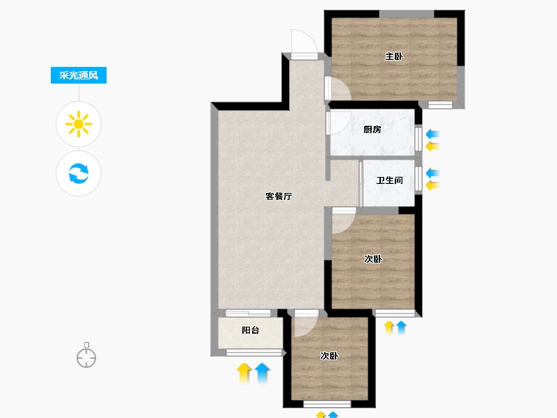 河南省-郑州市-升龙城1号院-65.08-户型库-采光通风