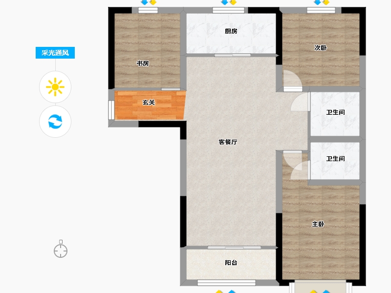 陕西省-延安市-学院坊-89.33-户型库-采光通风